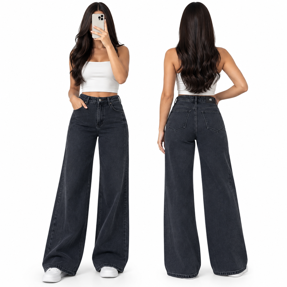 Wide leg gris oscuro