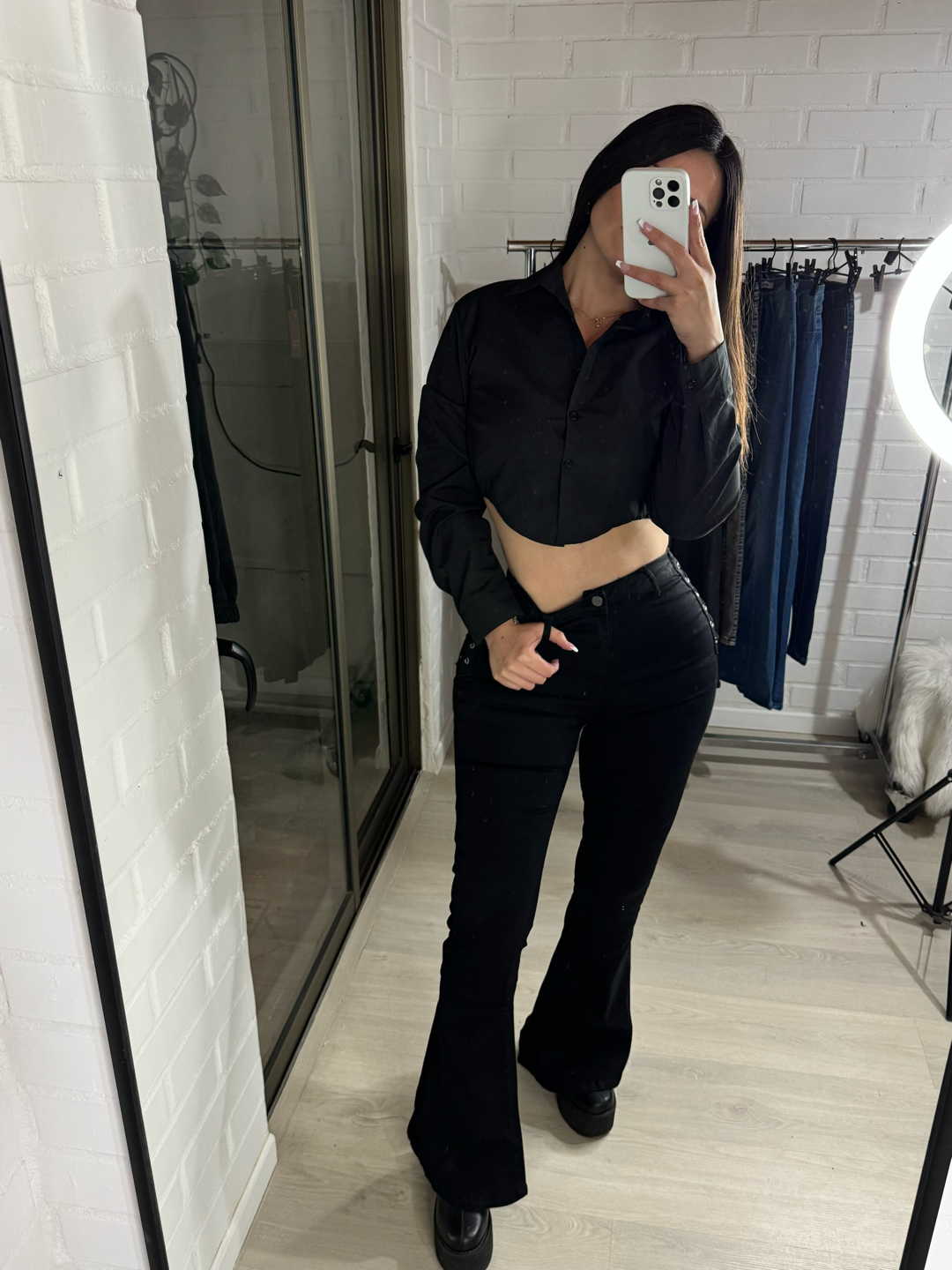 JEANS FLARE SIRENA TRENZADO BLACK